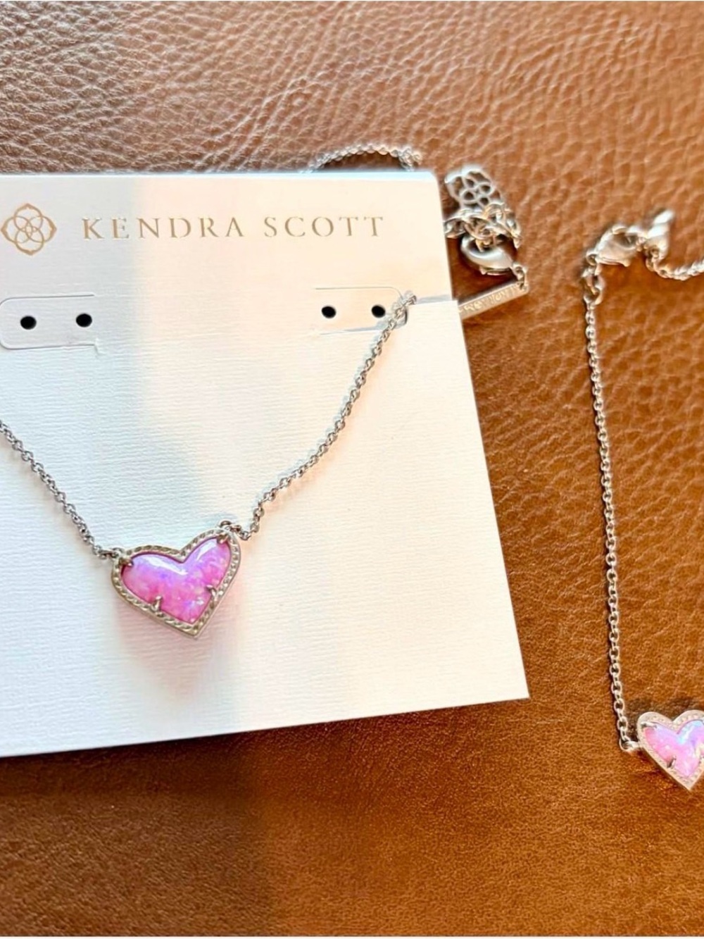 Kendra Scott Pink Opal Heart Necklace and earrings - Ari - Sterling Silver
